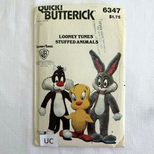 Vtg Butterick 6347 Looney Tunes Stuffed Animals Sylvester Tweety Bird Bugs Bunny